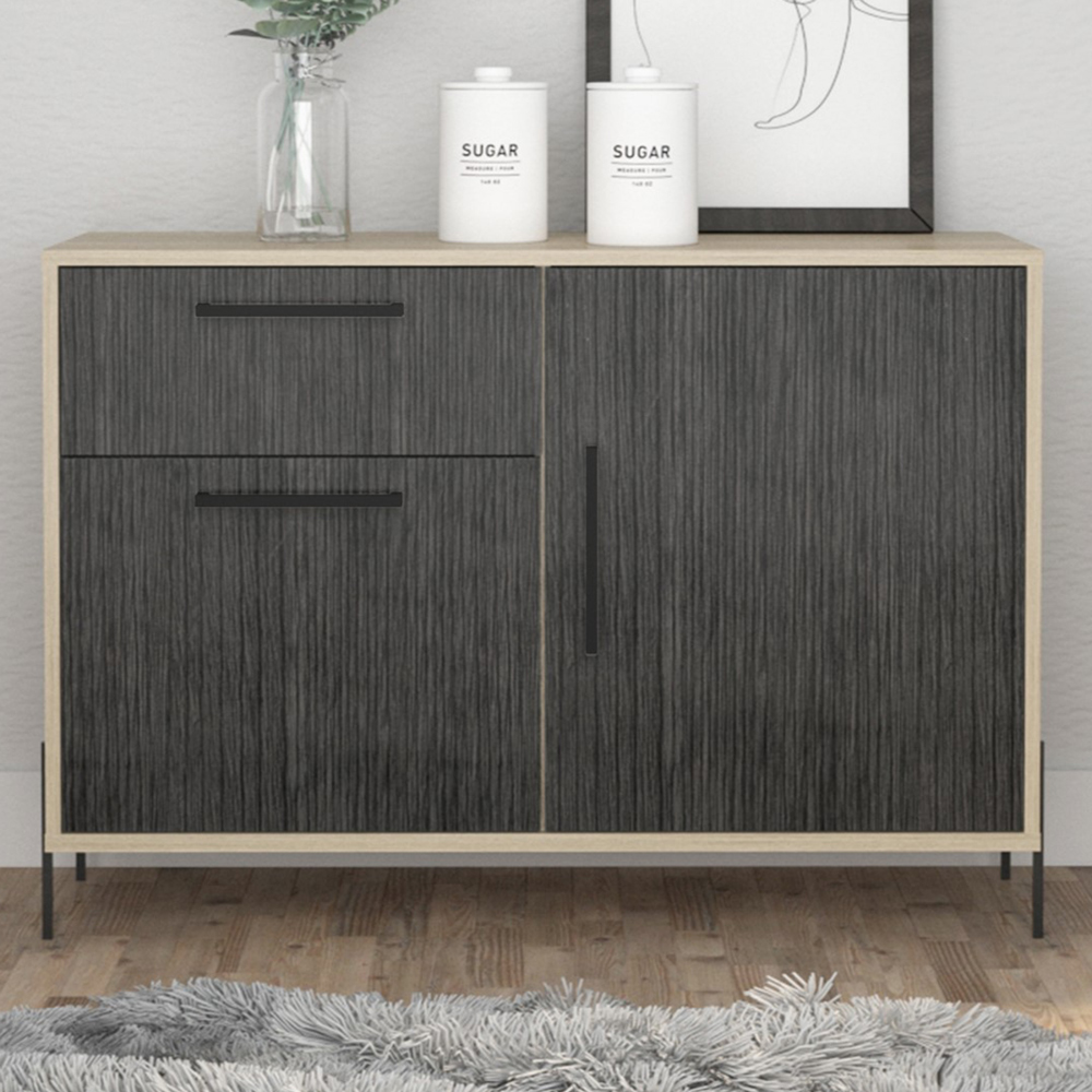 Core Products Harvard 2 Doors Single Drawer Grey Oak Small Sideboard Image 1