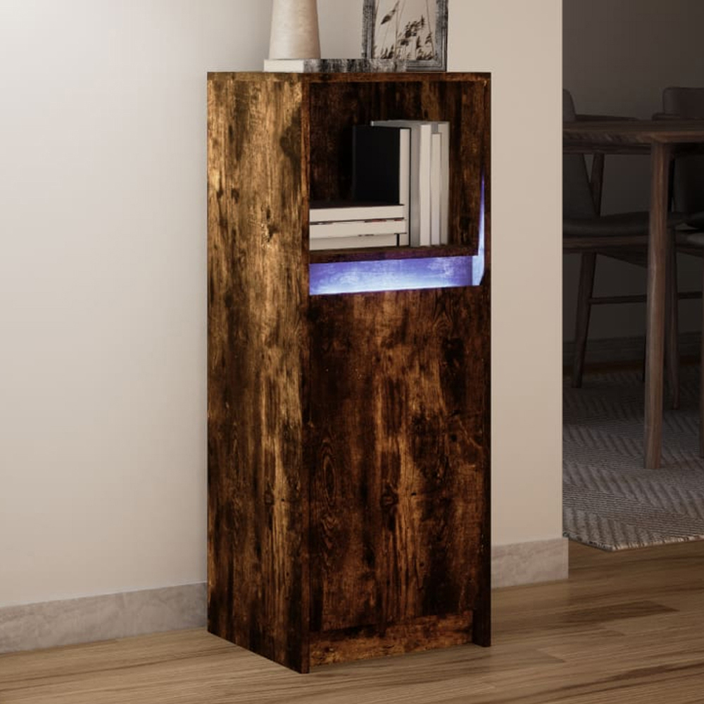 vidaXL Single Door Single Shelf Smoked Oak Sideboard with RGB LED Lights Image 1