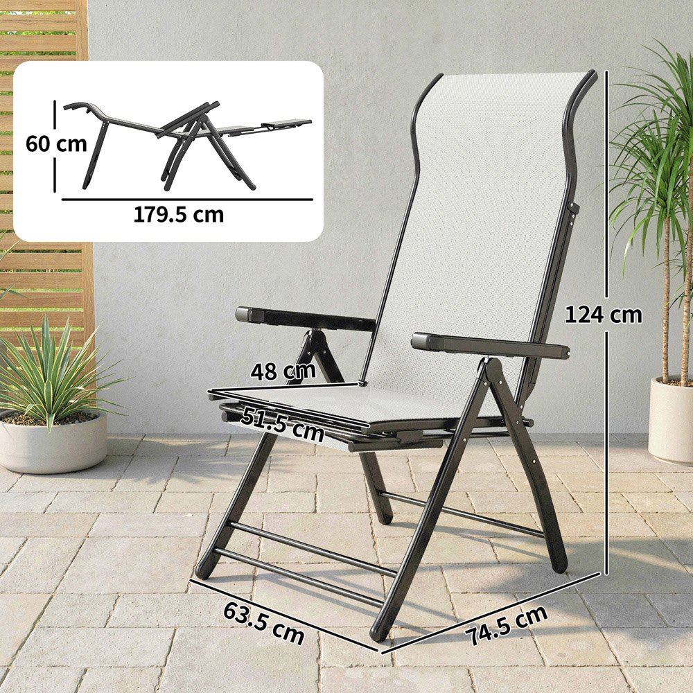 Outsunny Set of 2 Light Grey Folding Reclining Garden Chair with Footrest Image 8