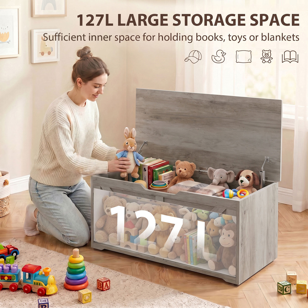 HOMCOM 127L Grey Storage Trunk with Safety Hinges Image 5
