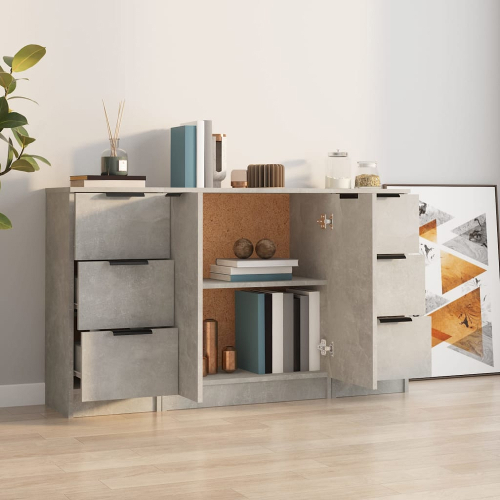vidaXL 2 Door 6 Drawer Concrete Grey Sideboard 3 Piece Image 9