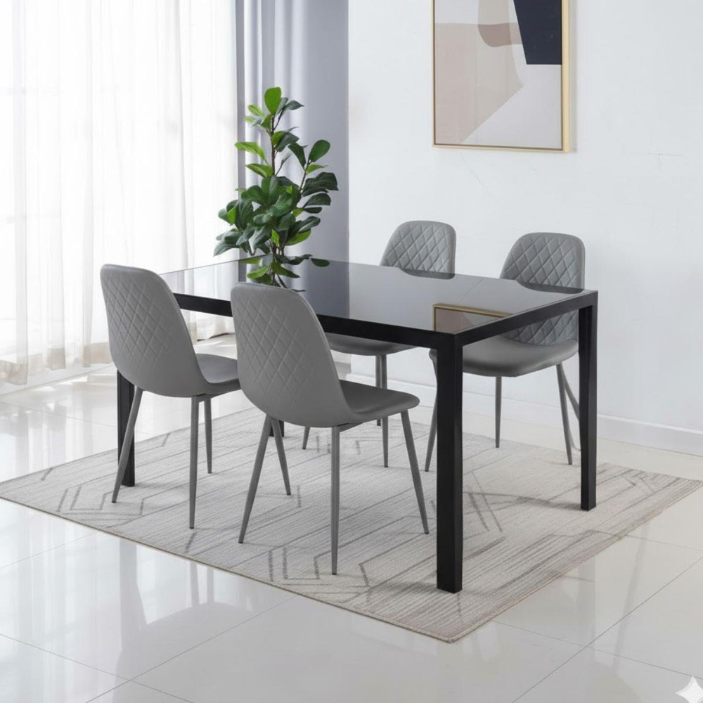 Kosy Koala 4 Seater Glass Dining Set Black and Grey Image 4