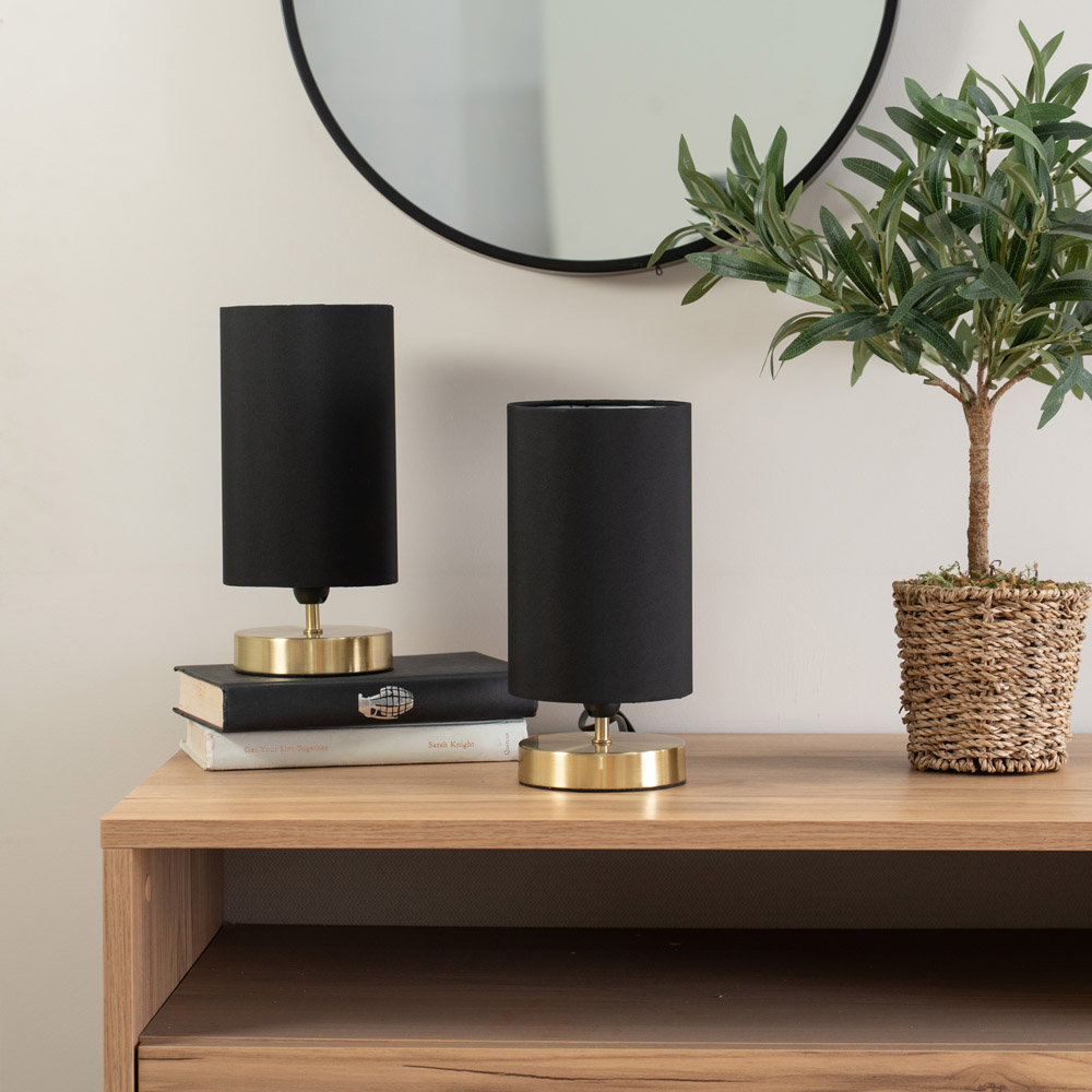 ValueLights Francis Black Shade Gold Touch Table Lamp and Bulb Image 3