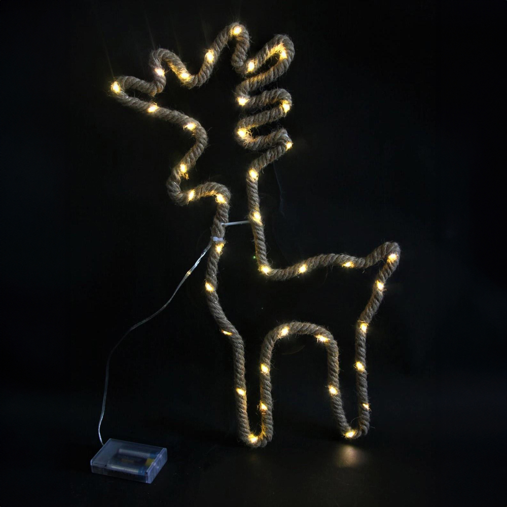 Shatchi Warm White LED Hemp Rope Reindeer Stag Christmas Decoration Image 2