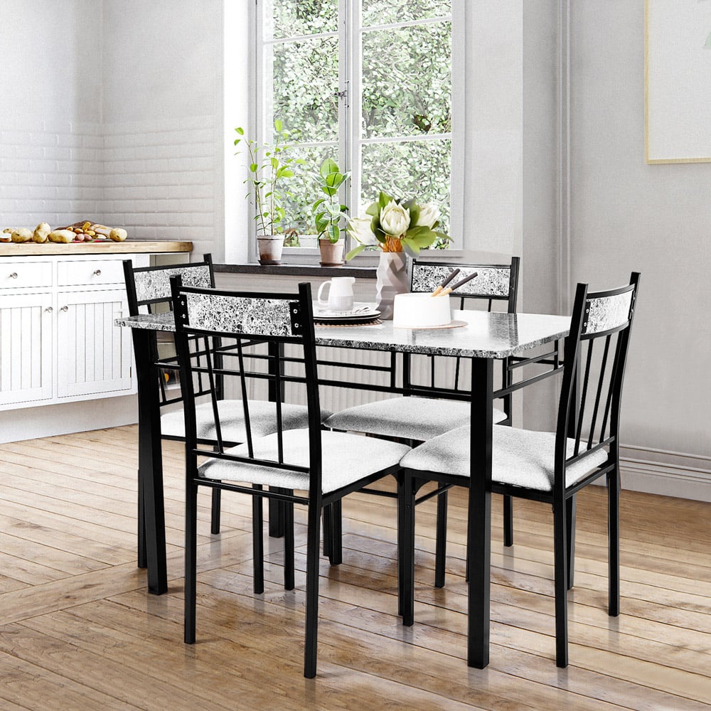Costway 4 Seater Marble Dining Set Grey with Sponge Cushion Image 5