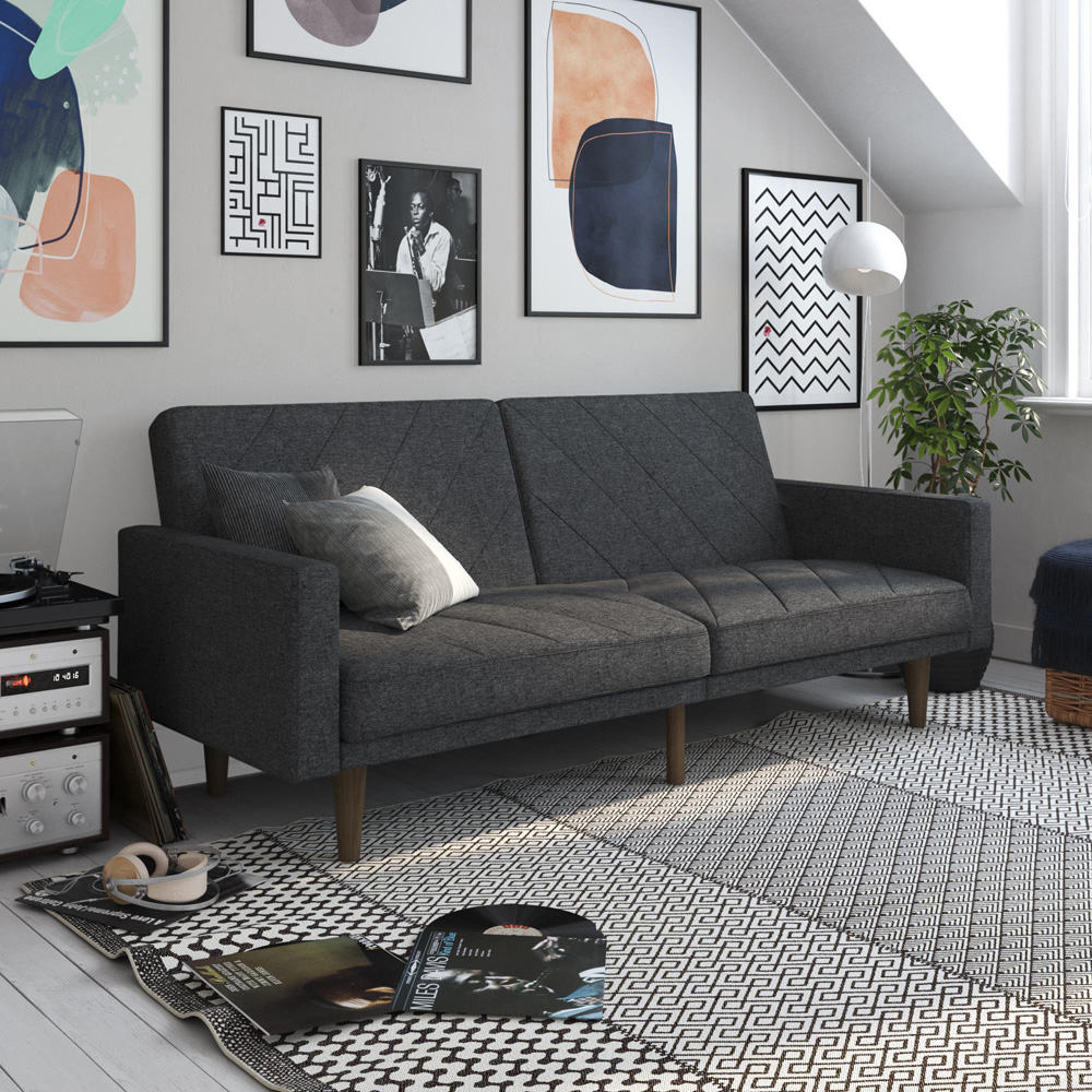Dorel Paxson 3 Seater Linen Grey Sofa Bed with Wooden Feet Image 7