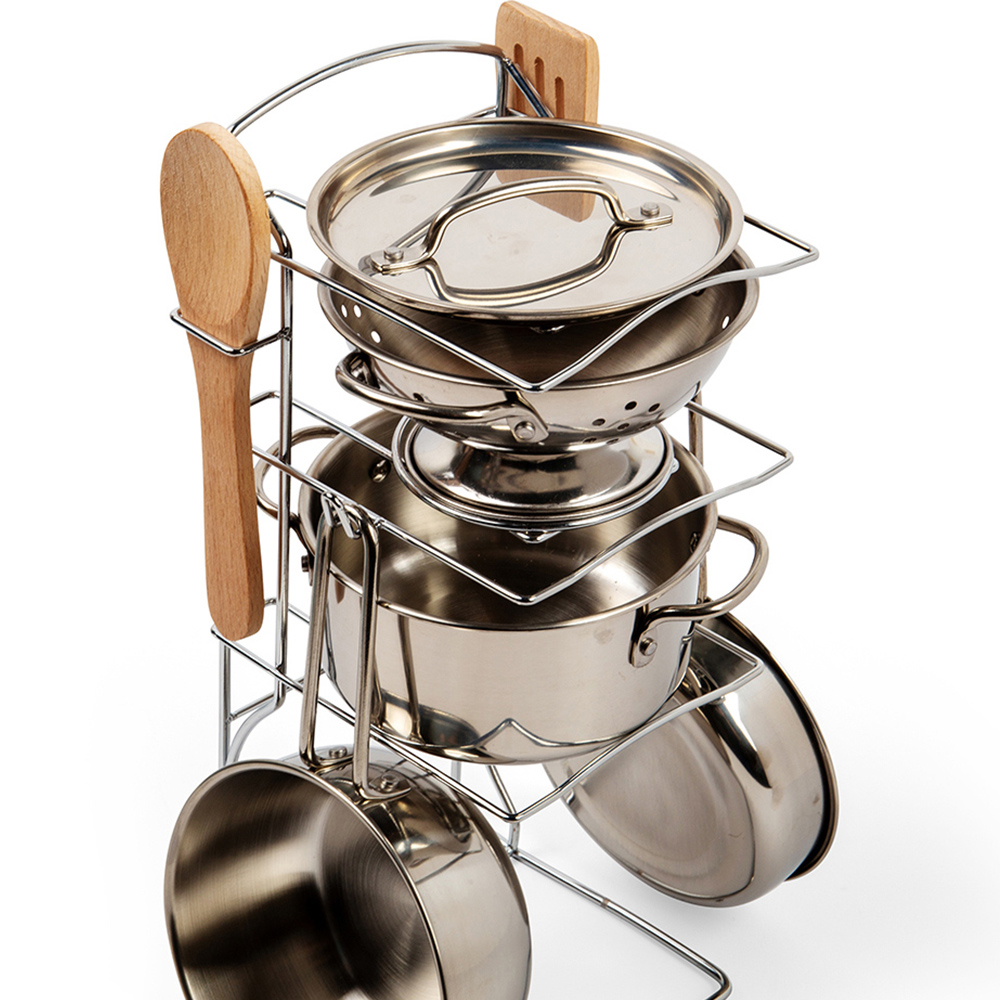 Bigjigs Toys 8 Piece Stainless Steel Cooking Pot Rack Image 2