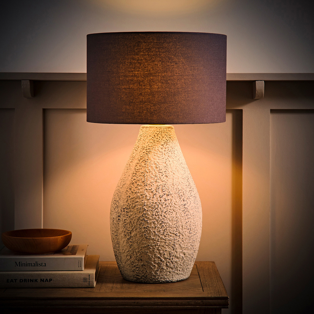 ValueLights Colin Grey Linen Drum Shade Hand Finished Ceramic LED Table Lamp Image 6