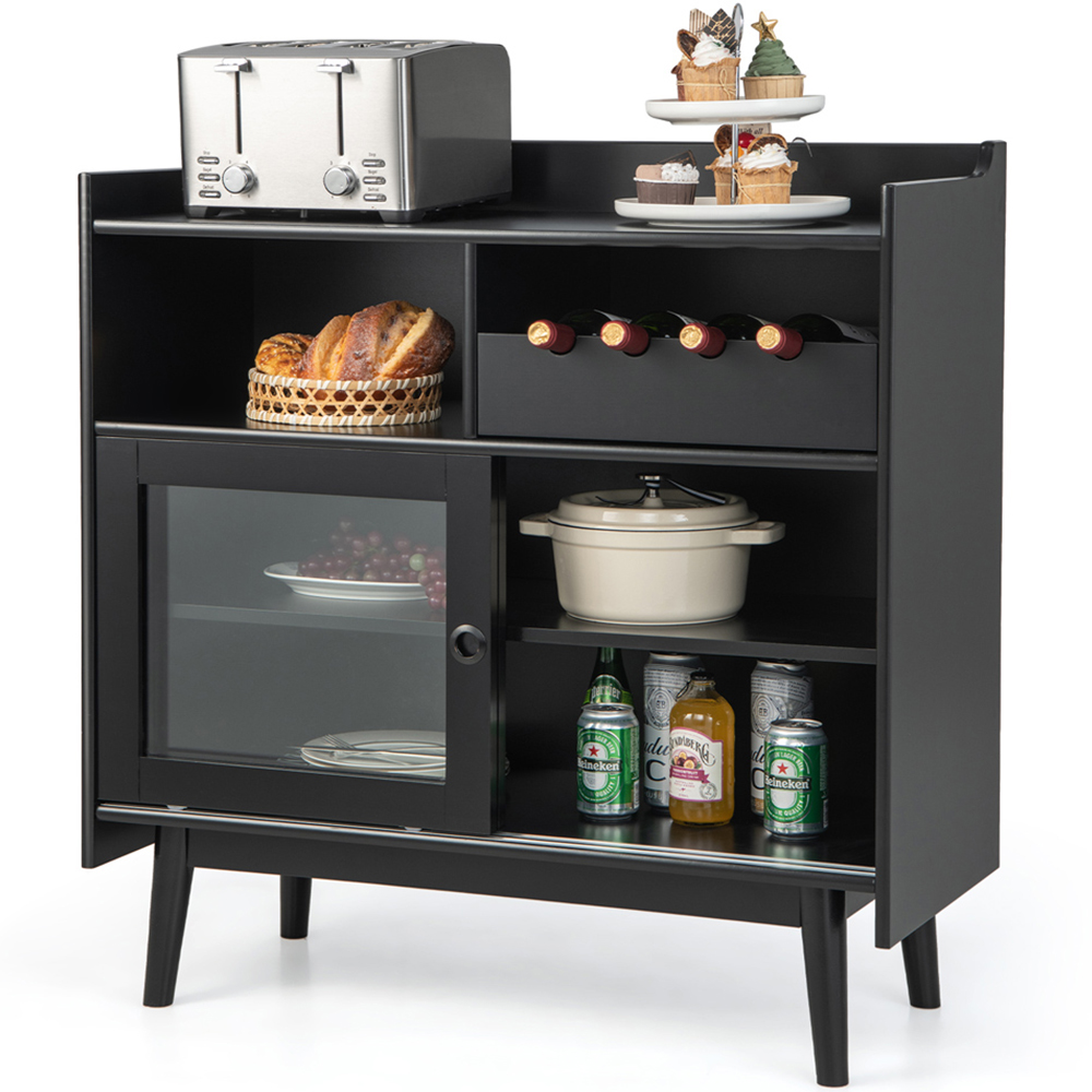 Costway 2 Sliding Door Single Shelf Buffet Sideboard with Wine Rack Image 3