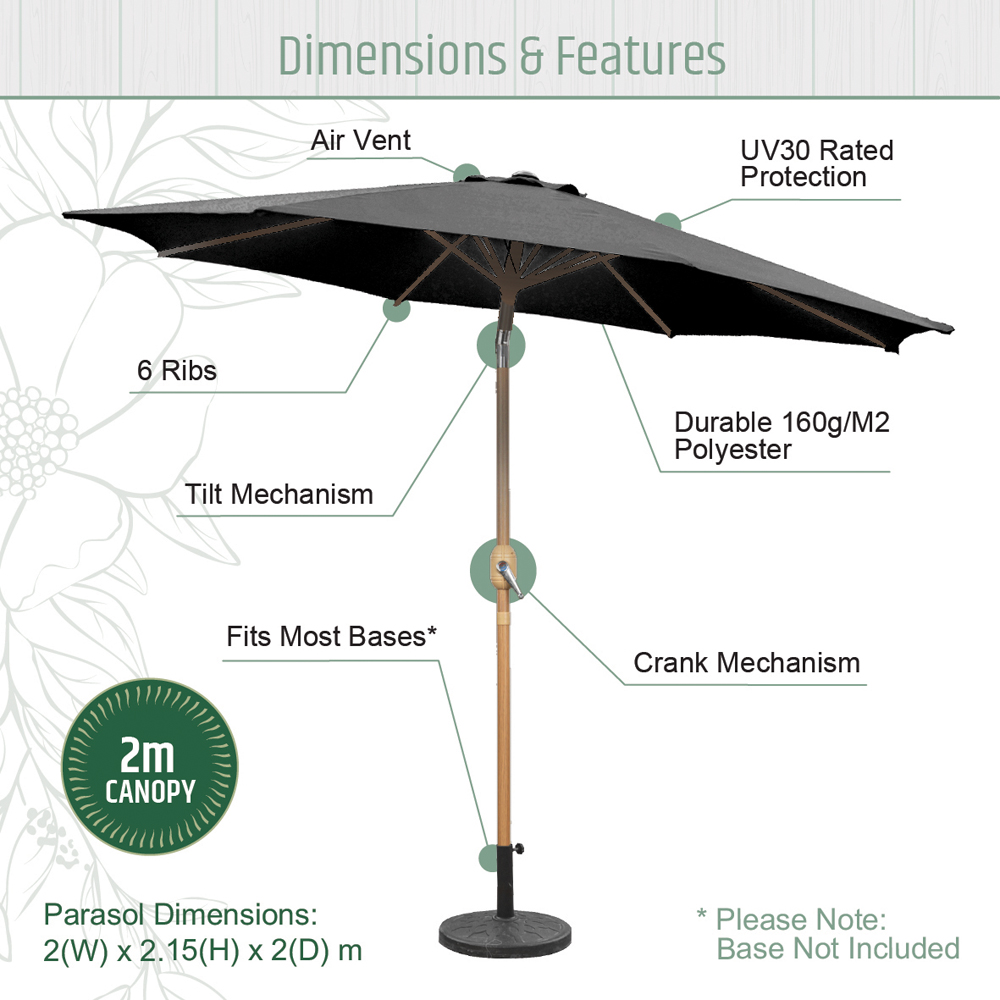 Gardenkraft Grey Crank and Tilt Wooden Parasol 2m Image 9