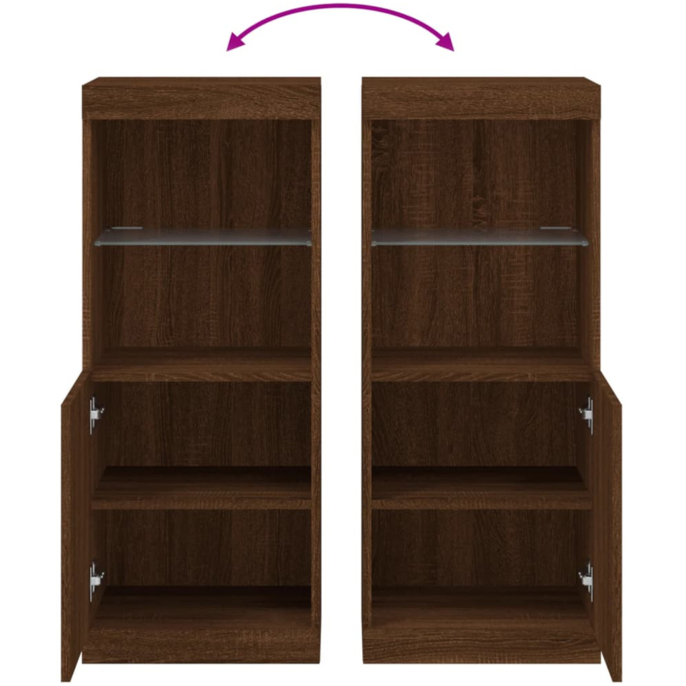 vidaXL Single Door 2 Shelf Brown Oak Sideboard with LED Lights Image 8