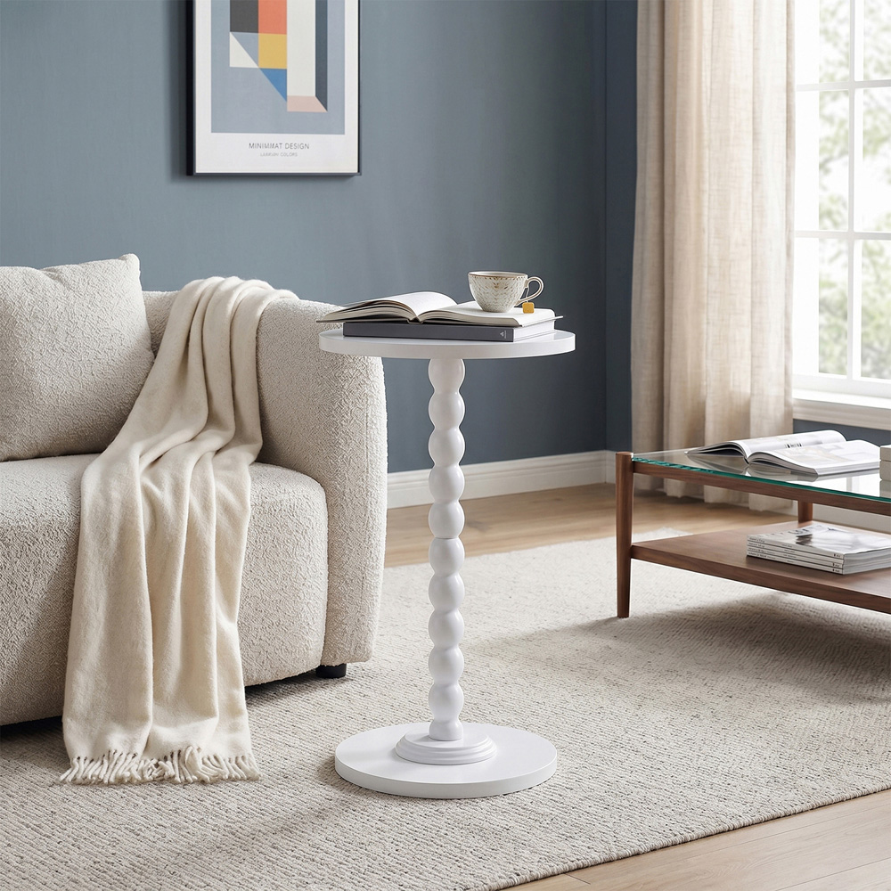 Living and Home White Round Spindle Pedestal Side Table Image 8