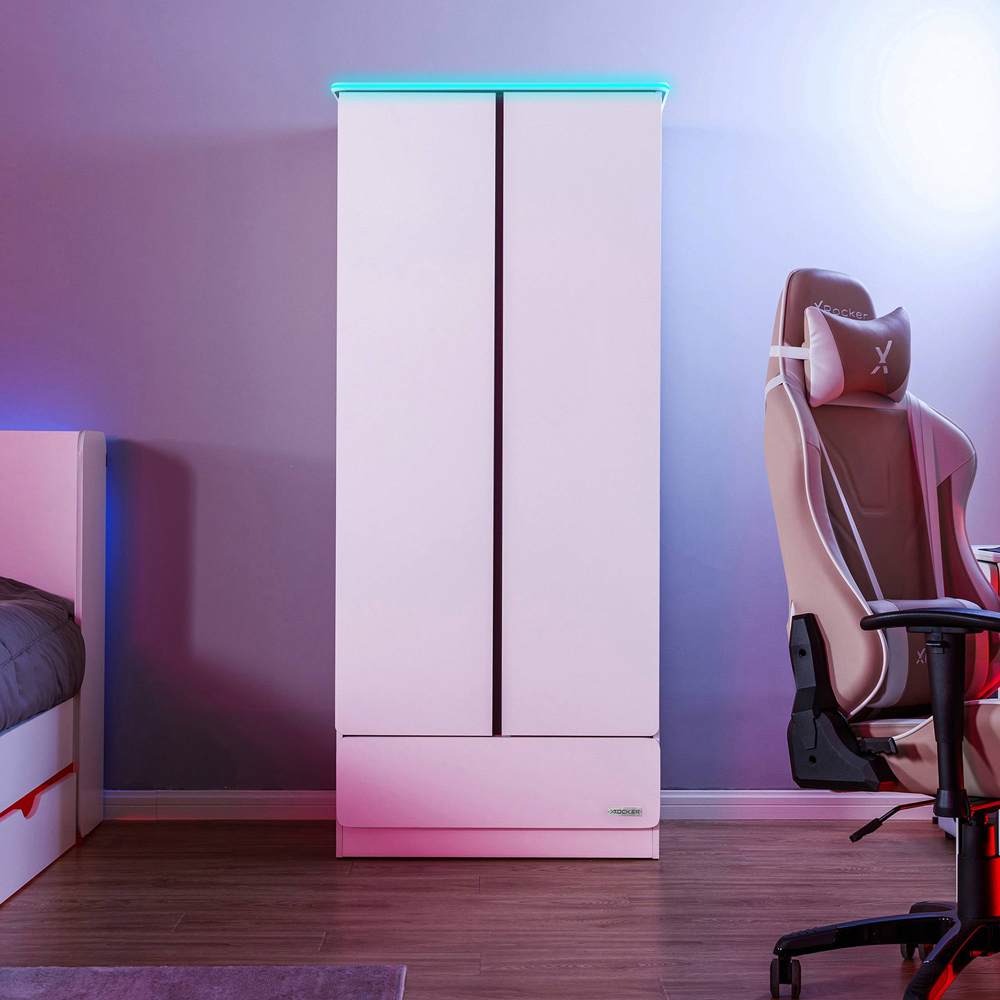 X Rocker Carbon-Tek 2 Door White Wardrobe with Neo Fibre LED Lights Image 2