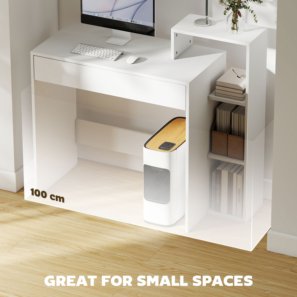 Portland Single Drawer 3 Shelf Computer Desk White Image 8
