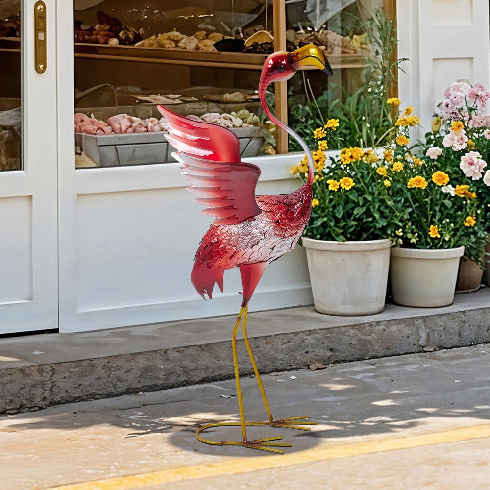 Living and Home Metal Flamingo Garden Statue Ornament Decoration Image 2