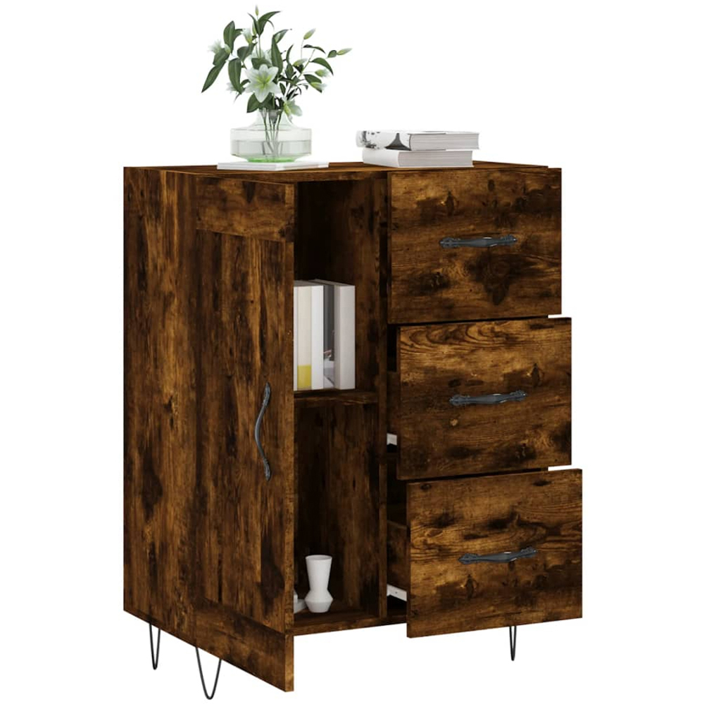 vidaXL Single Door 3 Drawer Smoked Oak Sideboard Image 4