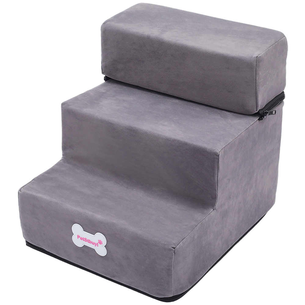 H&O Direct 3 Step Suede Pet Stairs with Detachable Cover Image 1