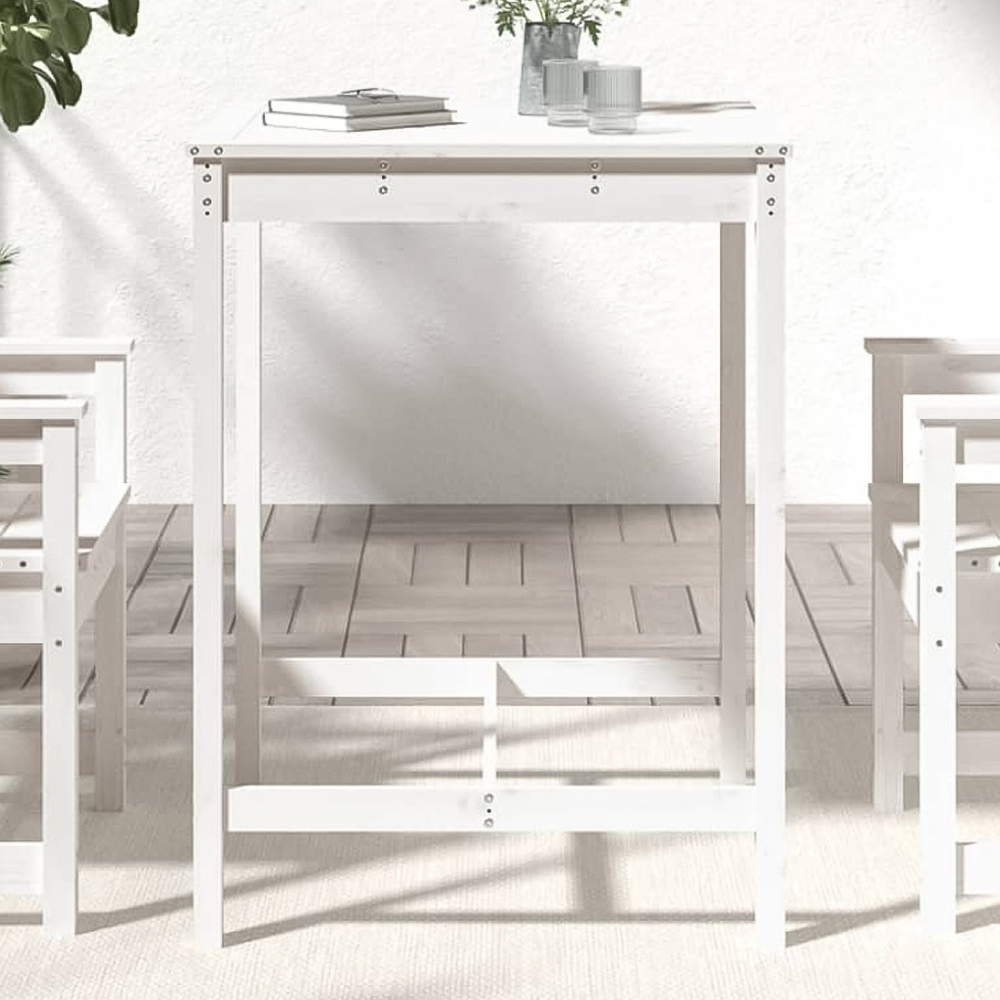 vidaXL 2 Seater Solid Pine Wood Slatted Garden Dining Table White Image 1