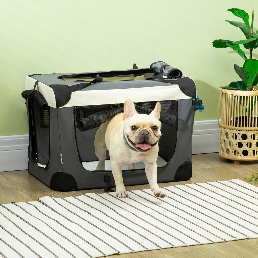 PawHut Grey Foldable XS Dog Pet Carrier with Cushion Image 2