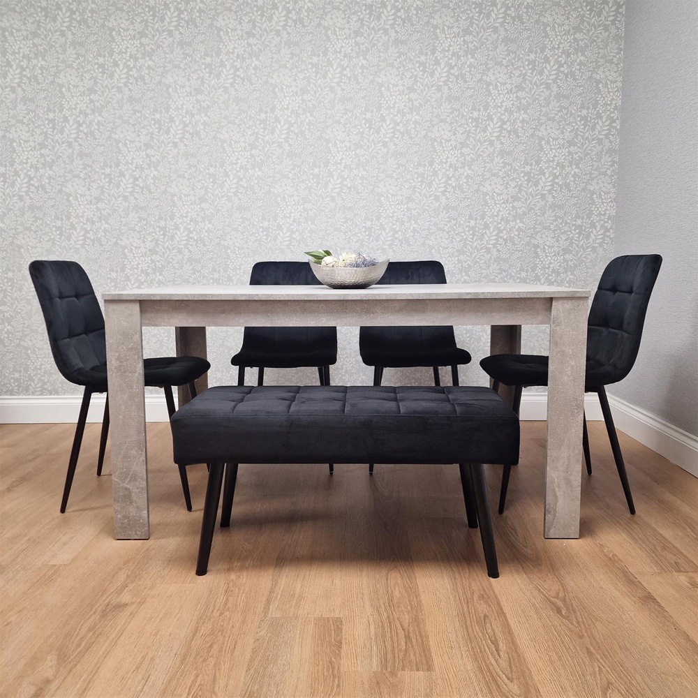 Kosy Koala Rocco 5 Seater Wooden Velvet Dining Bench Set Stone Grey and Black Image 6