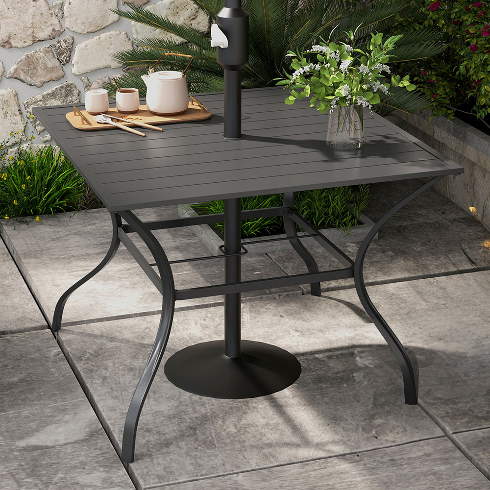 Outsunny 4 Seater Slatted Metal Plate Top Garden Dining Table Dark Grey Image 1