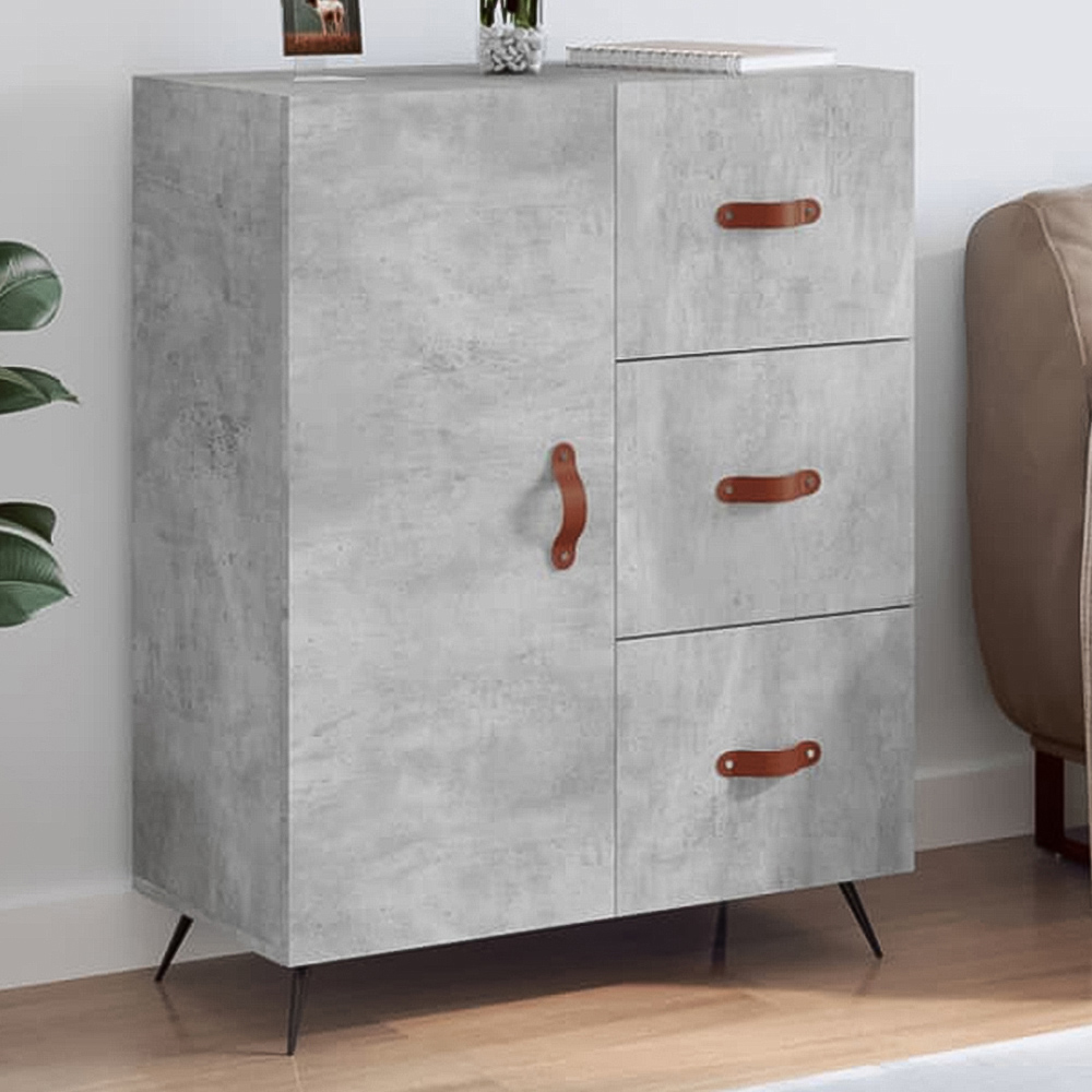 vidaXL Single Door 3 Drawer Concrete Grey Sideboard Image 1