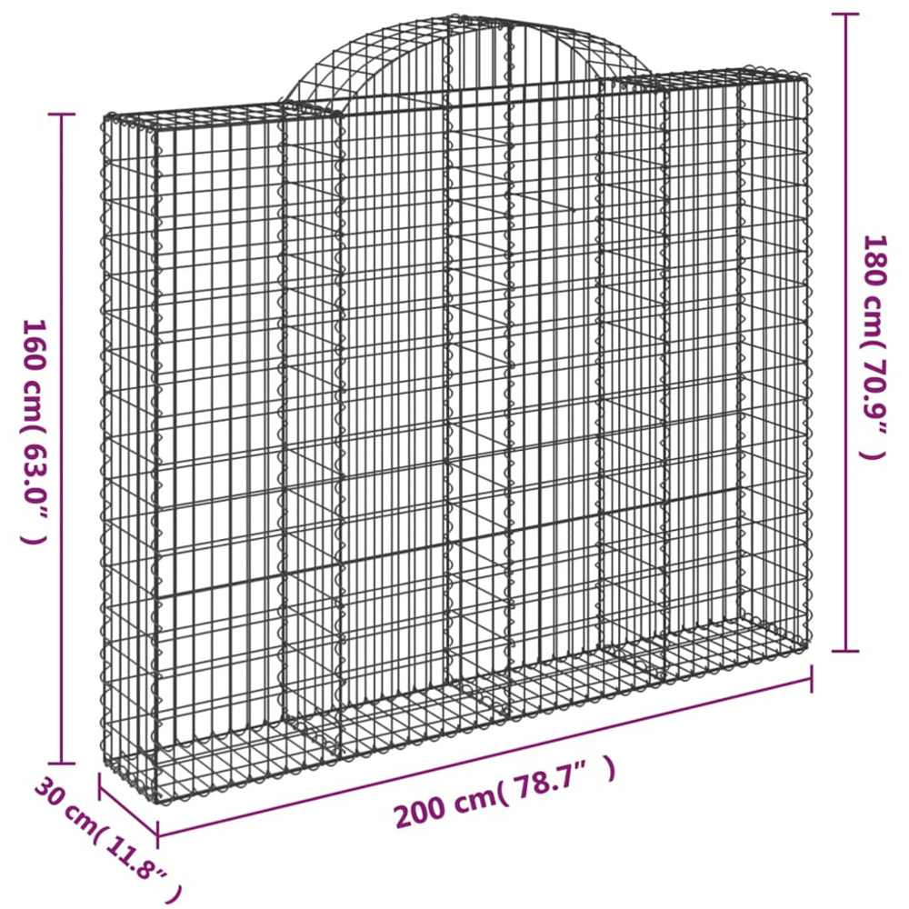 vidaXL Silver Galvanised Iron Arched Gabion Basket 160/180 x 30 x 200cm 2 Pack Image 5