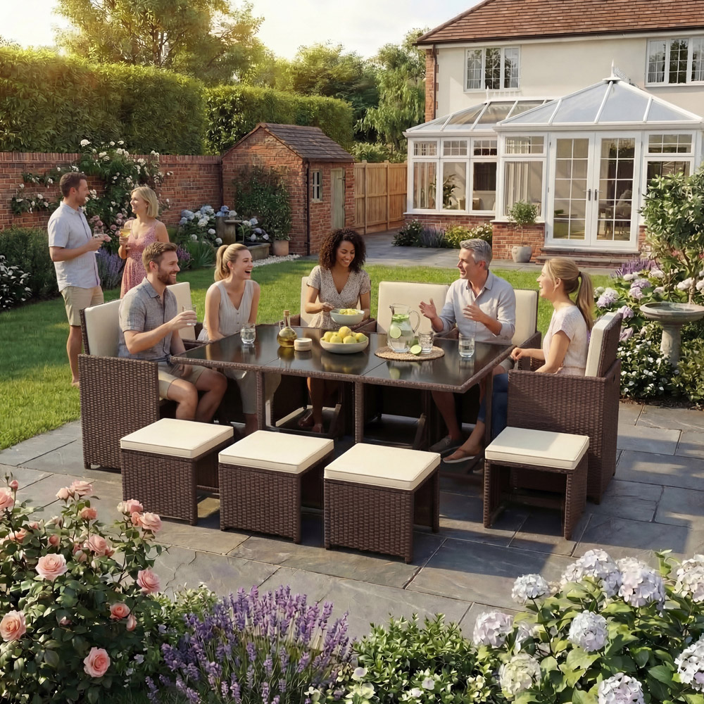 GARDEN VIDA Cuba Rattan Effect 10 Seater Garden Dining Set Brown Image 3