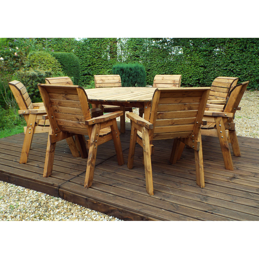 Charles Taylor Solid Wood 8 Seater Round Outdoor Dining Set with Red Cushions Image 4