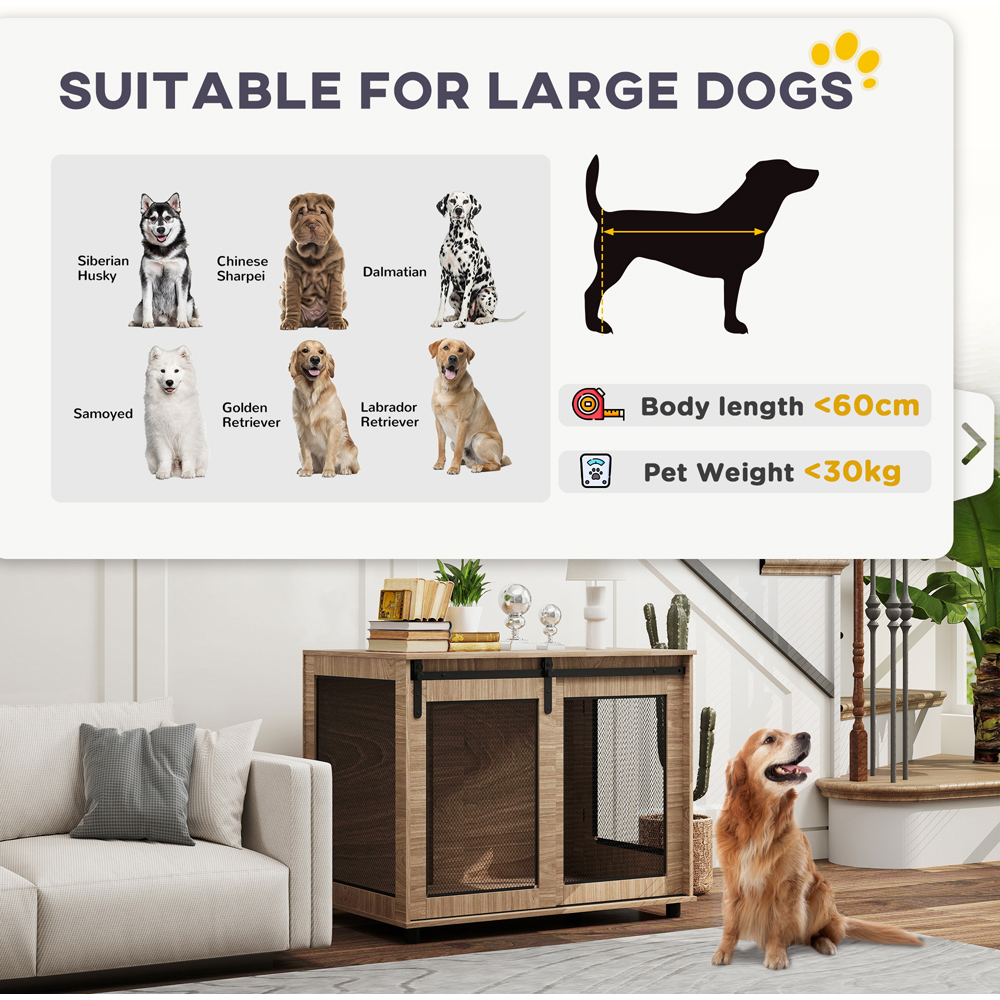 PawHut Walnut Brown Large Dog Crate Furniture with Sliding Door Image 8