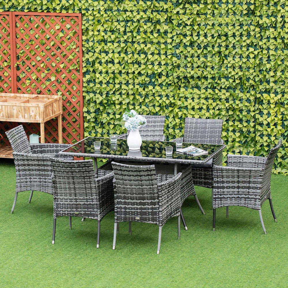 Outsunny Rattan 6 Seater Dining Set Grey Image 1