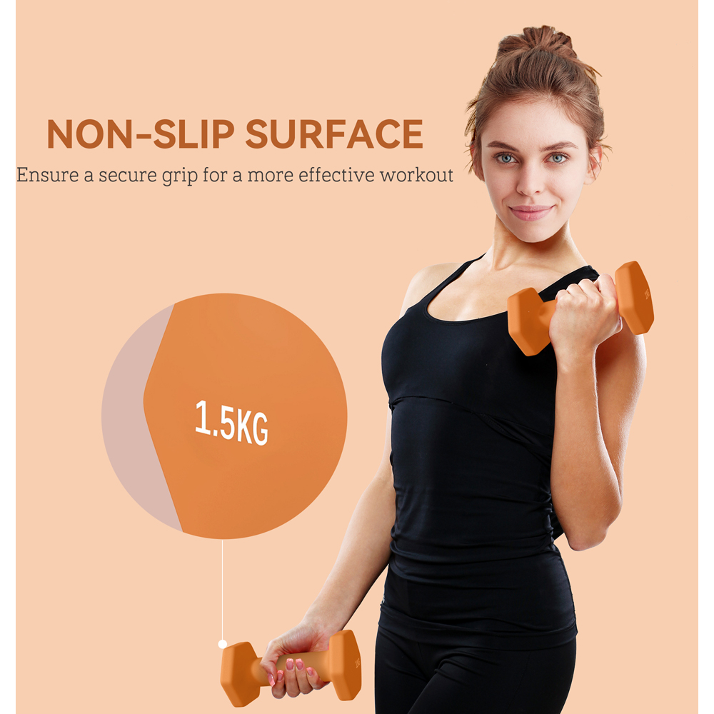 SPORTNOW Orange Hexagonal Dumbbell 1.5kg 2 Pack Image 8