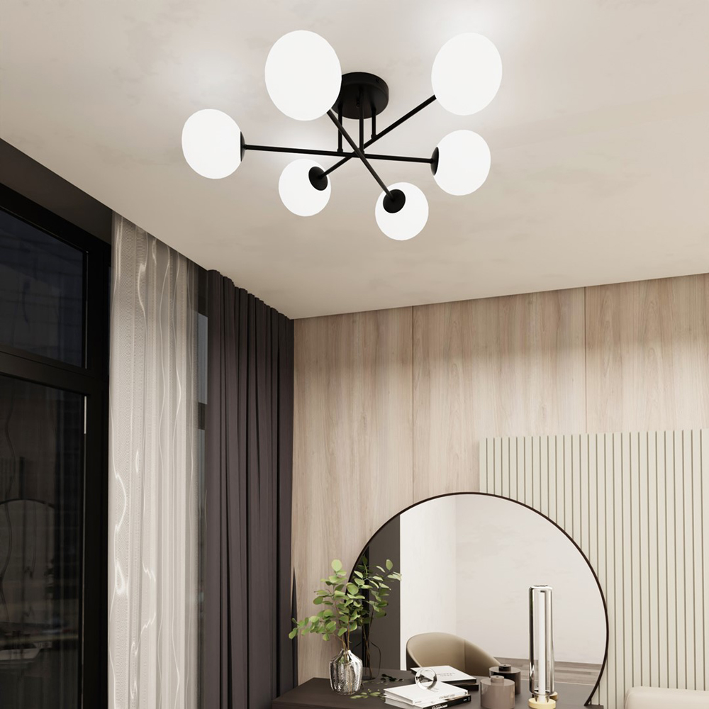 Emibig Roma 6 Light White Shade Black E14 Ceiling Light Image 2