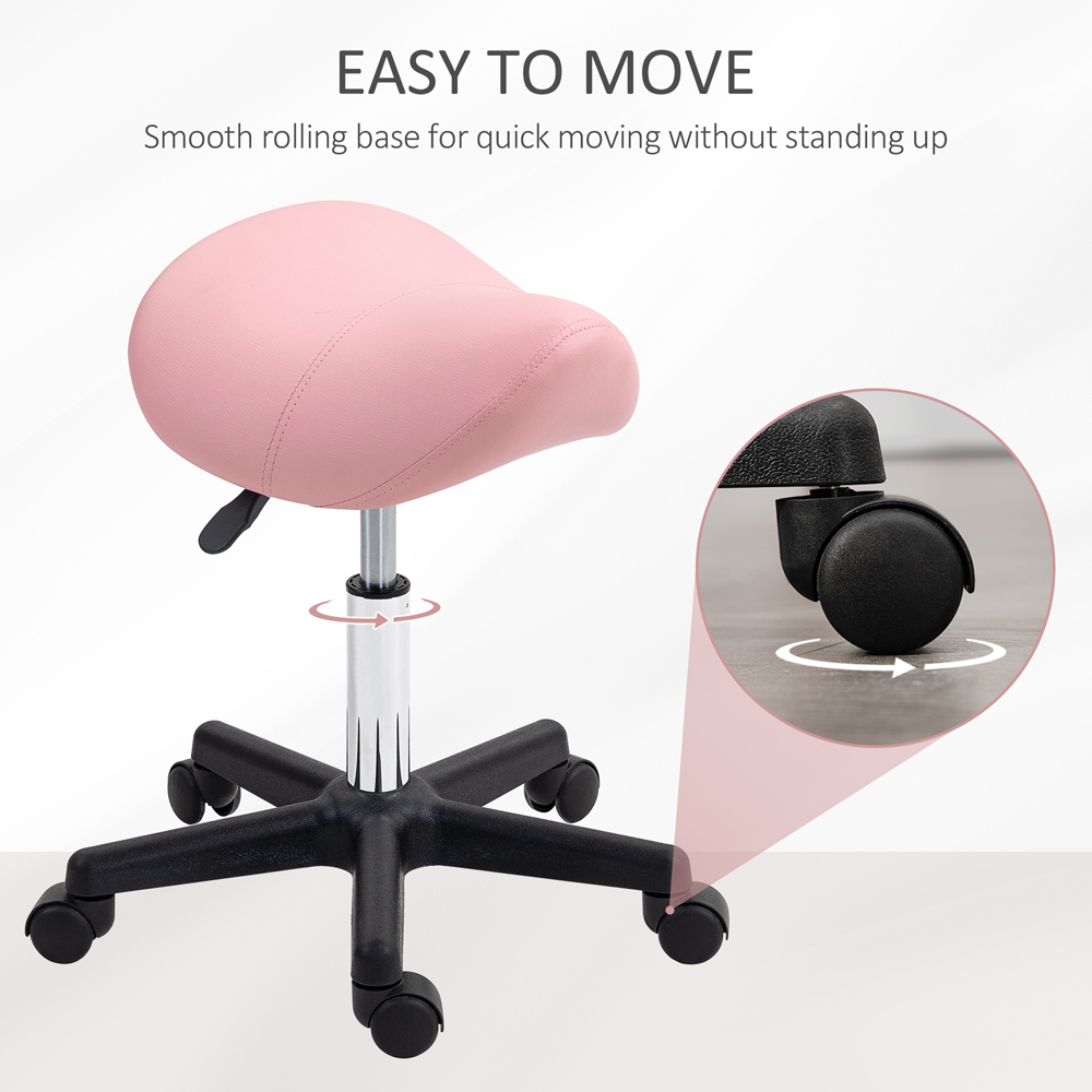 Portland Pink Adjustable Rolling Salon Saddle Stool Image 8