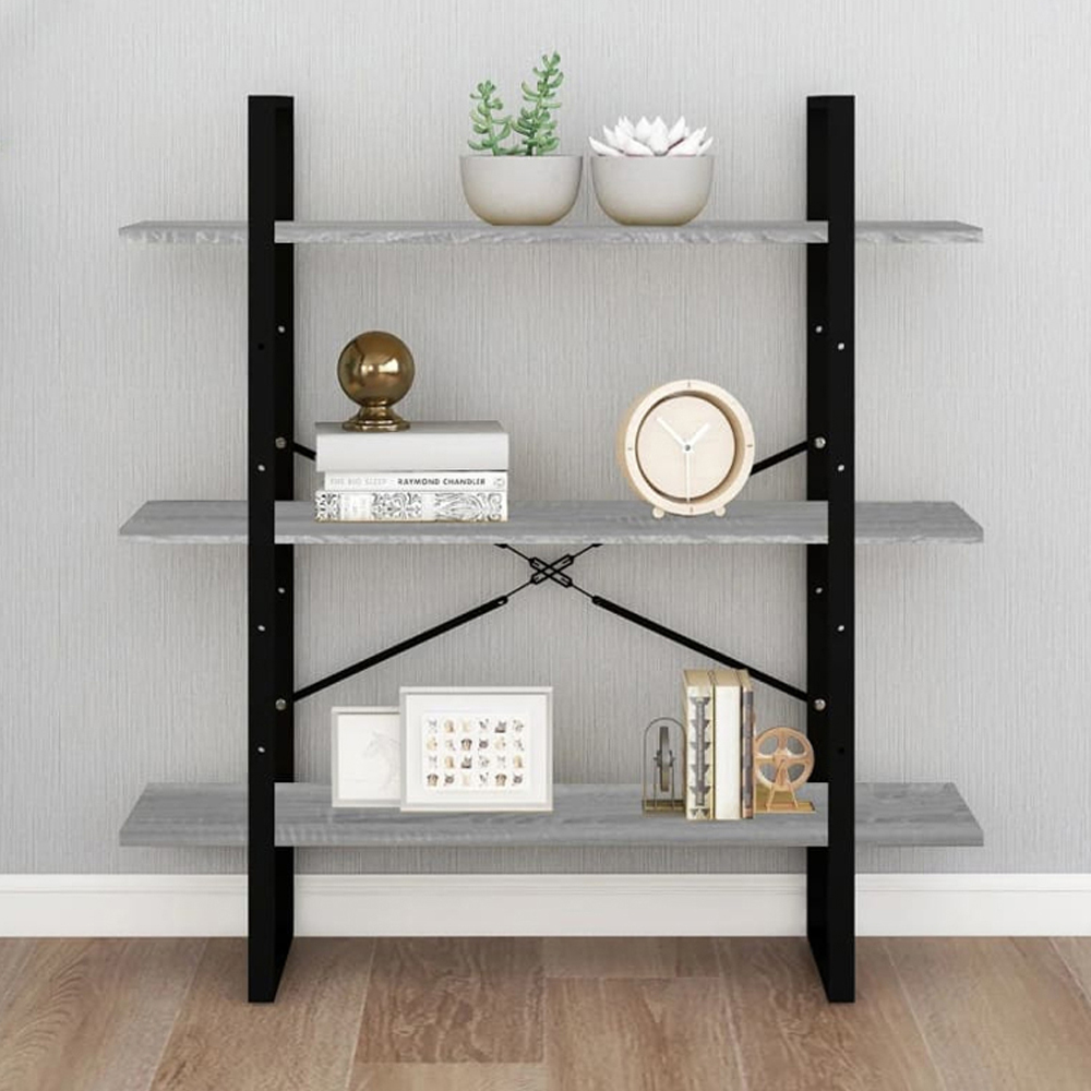 vidaXL 3 Shelf Grey Sonoma Industrial Style Bookcase Image 1