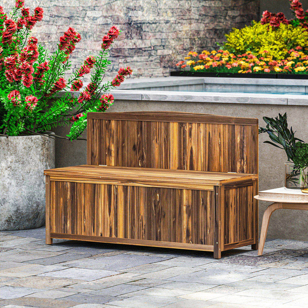 Outsunny 2 Seater Brown Wood Storage Bench Image 4