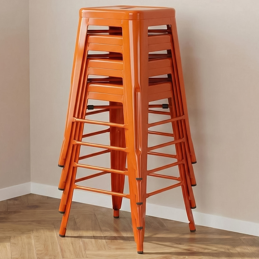 FWStyle Orange Gloss Metal Bar Stool 4 Pack Image 1