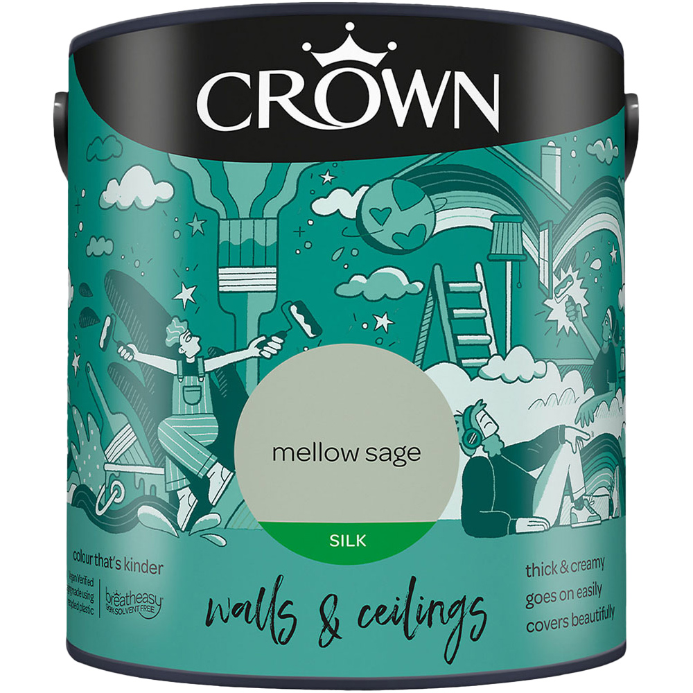 Crown Breatheasy Walls & Ceilings Mellow Sage Silk Emulsion Paint 2.5L Image 2