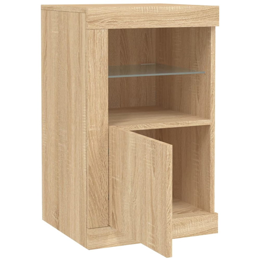 vidaXL Single Door 2 Shelf LED Sonoma Oak Side Cabinet Set of 2 Image 5