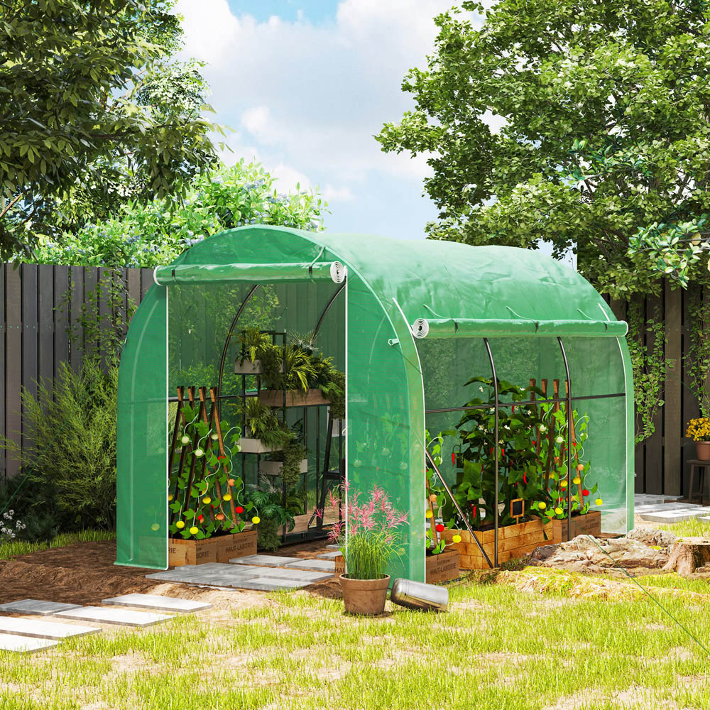 Outsunny Green PE Cover Galvanised Steel Frame 9.7 x 6.4ft Polytunnel Greenhouse Image 2