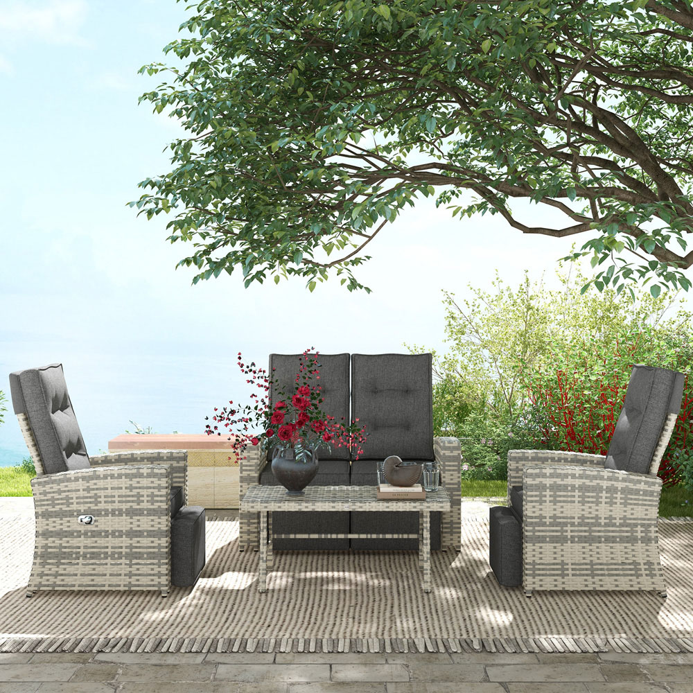 Outsunny 4 Seater Light Grey Rattan Outdoor Sofa Set Image 1
