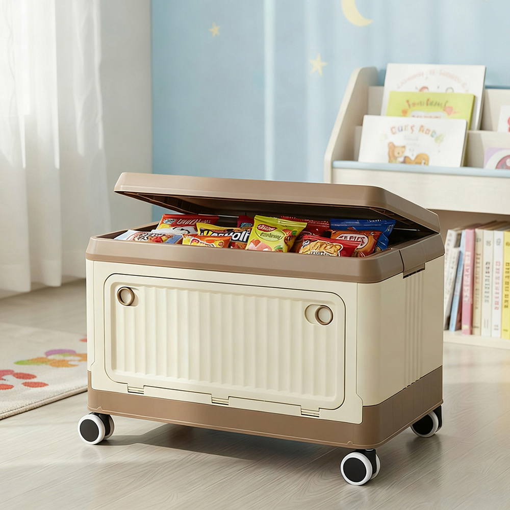 Living and Home 3 Way Access Cream and Brown Plastic Storage Box with Wheels 54 x 36cm Image 7