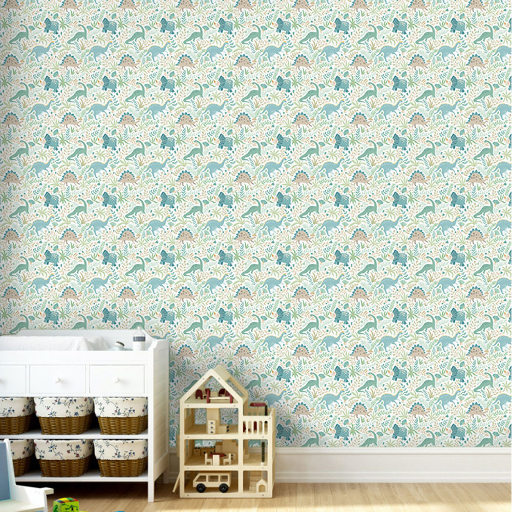Hoopla Walls Peekaboo Jurassic Party Denim Mix Wallpaper Image 2