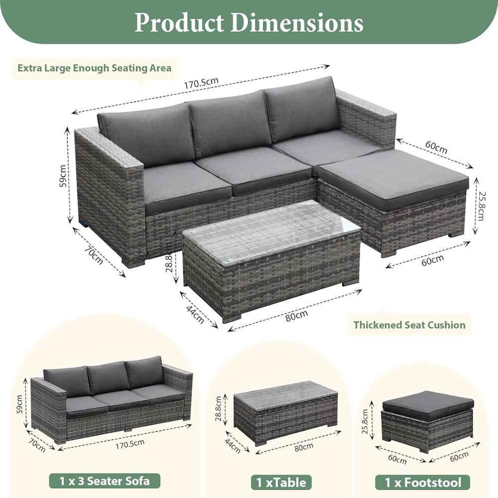 Willowmare 4 Seater Grey Rattan Garden Corner Sofa Set Image 9