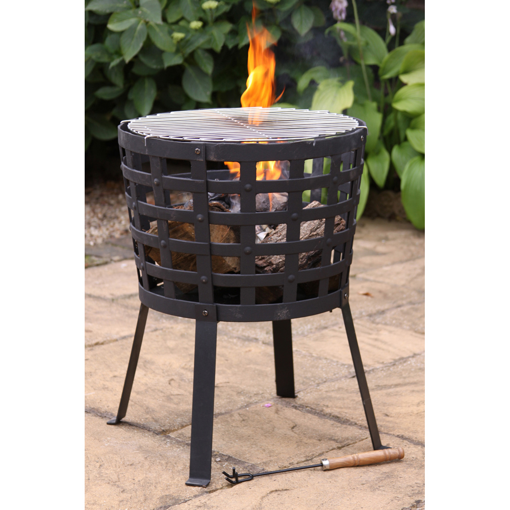 Gardeco Aragon Big Fire Cast Iron Fire Basket with BBQ grill Image 2