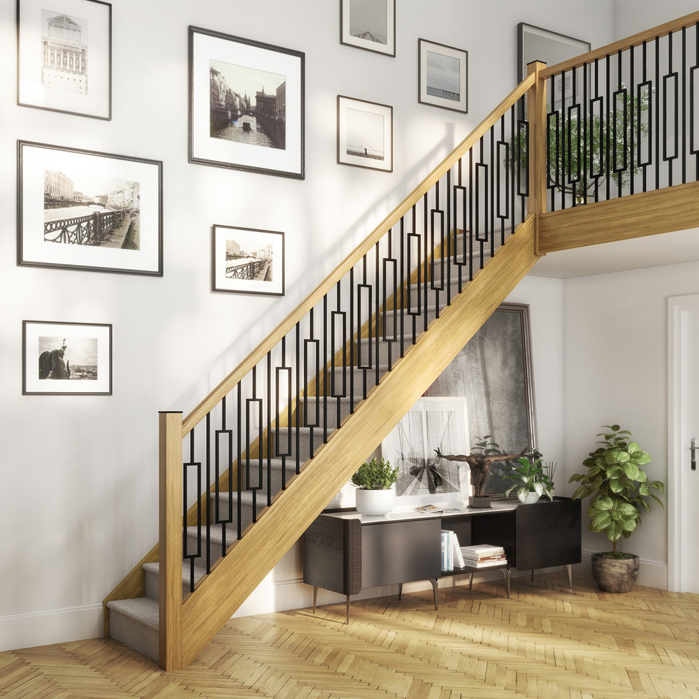 Blueprint Joinery Cambridge Oak Grooved Black Metal Handrail and Base Rail Set 1.5m Image 2