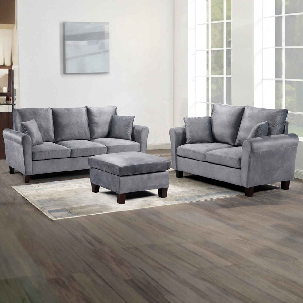 Brooklyn 5 Seater Grey Brushed Velvet Sofa Set  Image 1