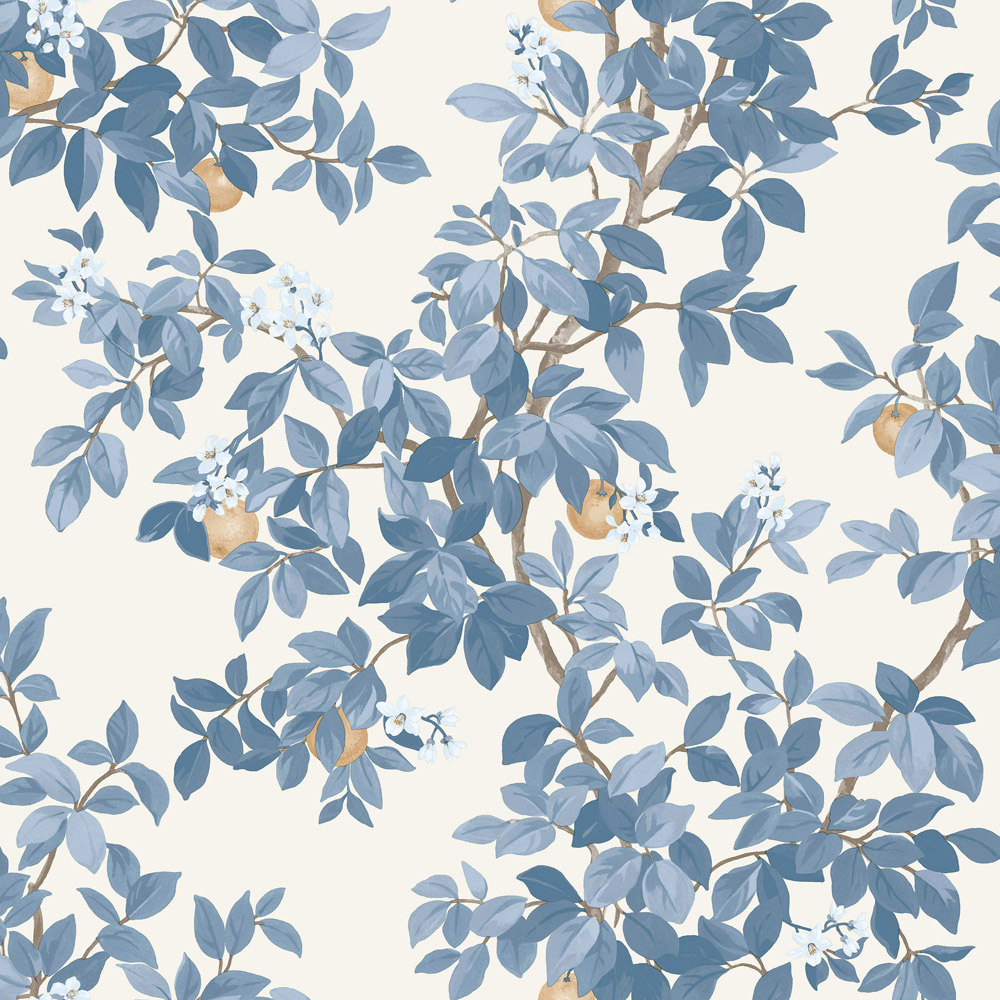 Holden Decor Orange Tree Blue and White Wallpaper Image 1