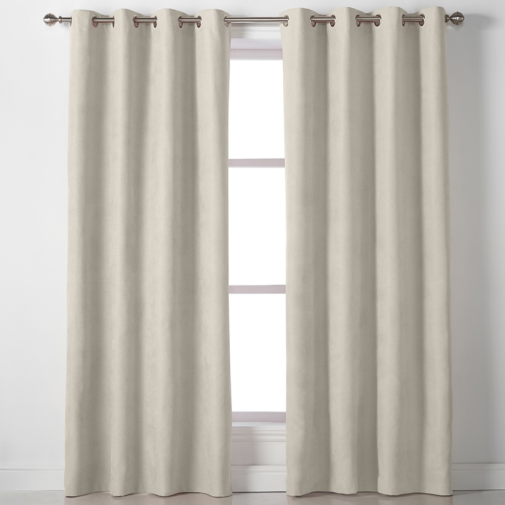 Alan Symonds Cream Velvet Chenille Ring Top Eyelet Curtains 142 x 183cm Image 1