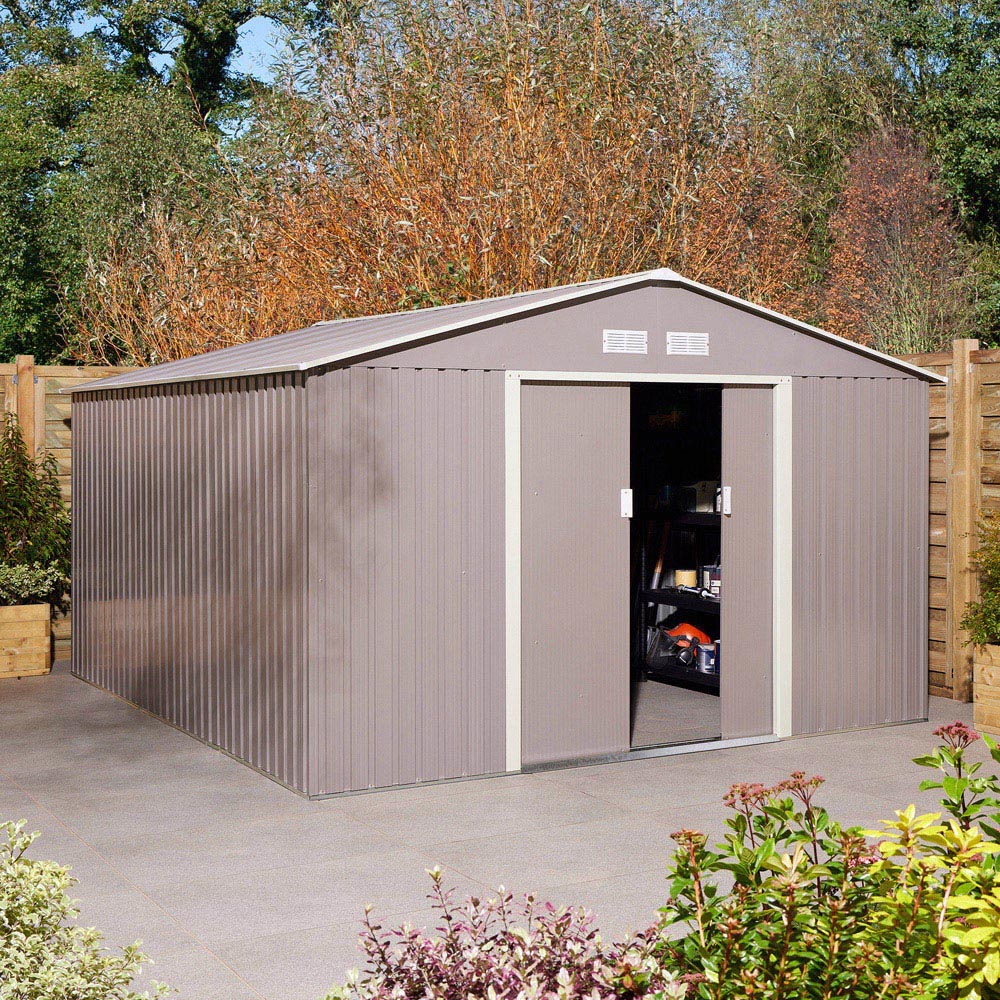 Rowlinson Trentvale Metal Apex Shed Light Grey with Foundation Kit 10 x 12ft Image 9